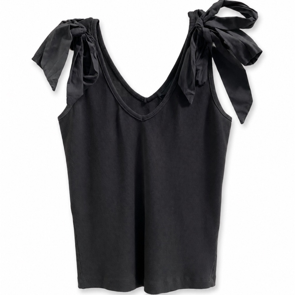 Anthropologie Tie-Shoulder V-Neck Tank Top-Charcoal Gray